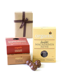 Organic chocolate coated macadamia nuts